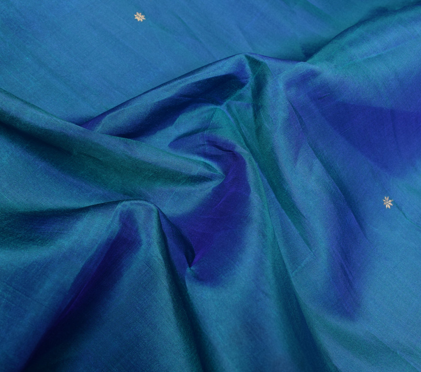 Sushila Vintage Blue Sari Remnant Scrap Dual Tone Pure Silk Woven Craft Fabric