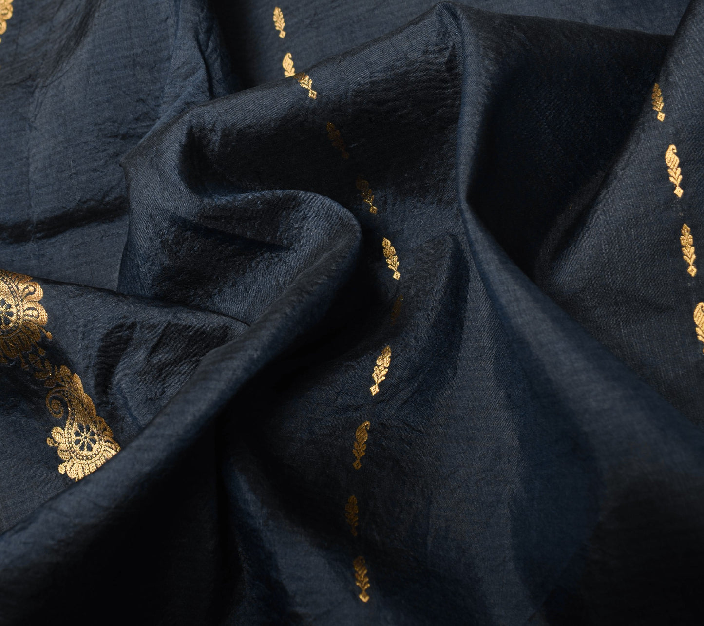 Sushila Vintage Blue Sari Remnant Scrap Zari Brocade 100% Pure Silk Craft Fabric