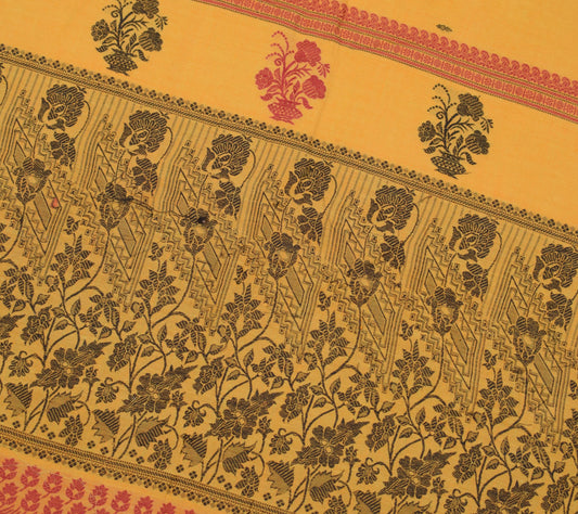 Sushila Vintage Yellow Sari Remnant Scrap Pure Cotton Hand Woven Craft Fabric