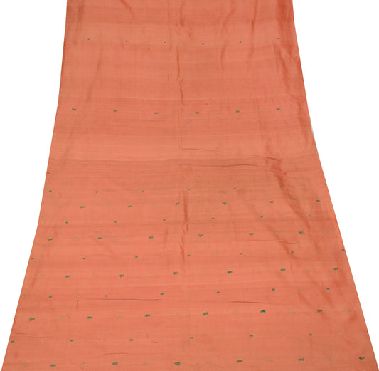 Sushila Vintage Peach Sari Remnant Scrap Pure Silk Hand Woven Soft Craft Fabric