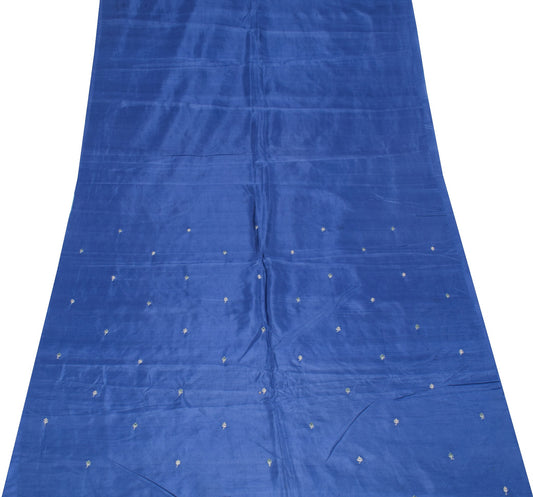 Sushila Vintage Steel Blue Sari Remnant Scrap Pure Silk Hand Work Craft Fabric