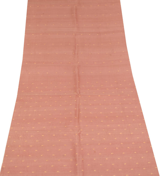 Sushila Vintage Dark Peach Sari Remnant Scrap Woven Pure Silk Dress Craft Fabric