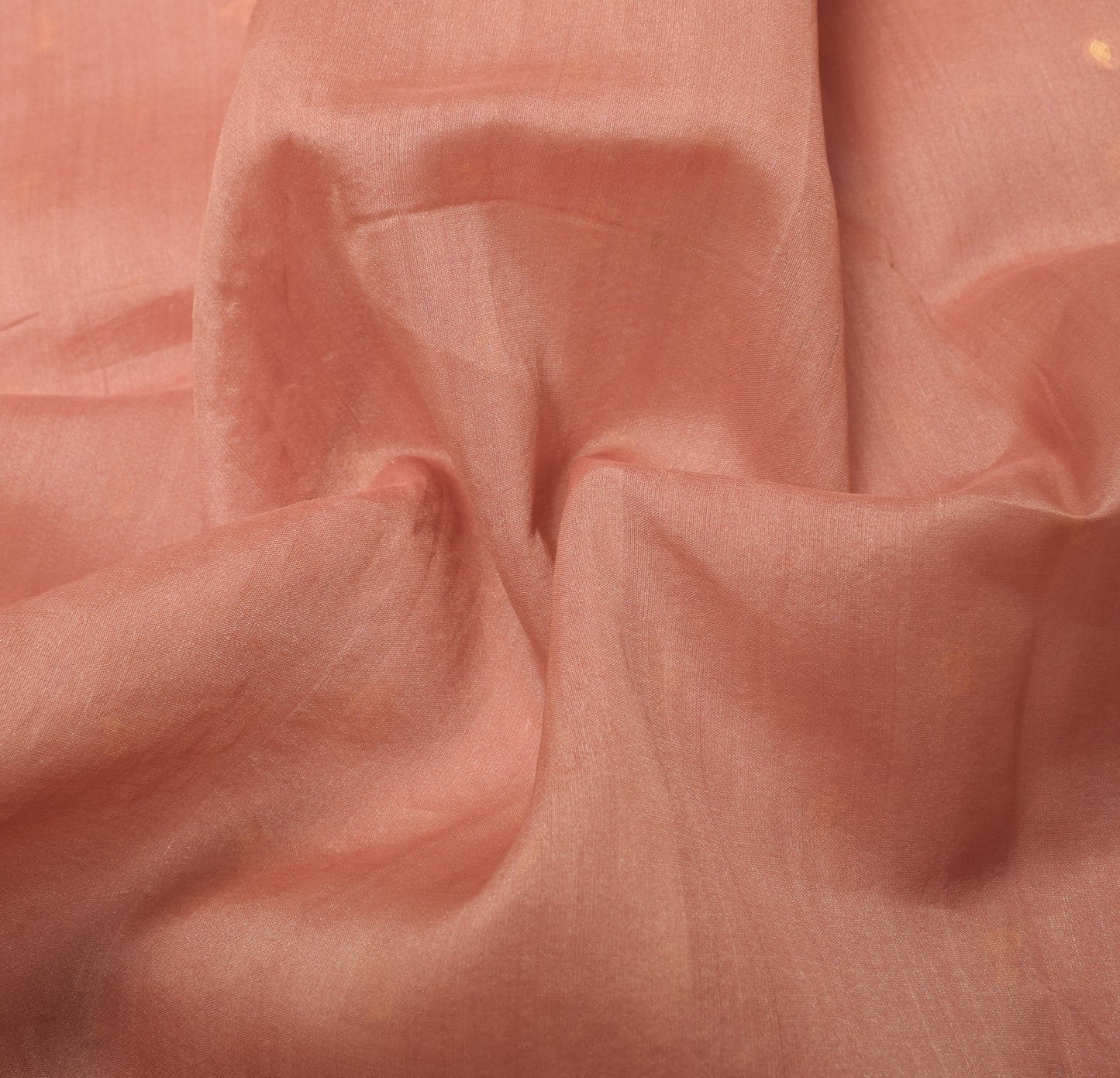 Sushila Vintage Dark Peach Sari Remnant Scrap Woven Pure Silk Dress Craft Fabric