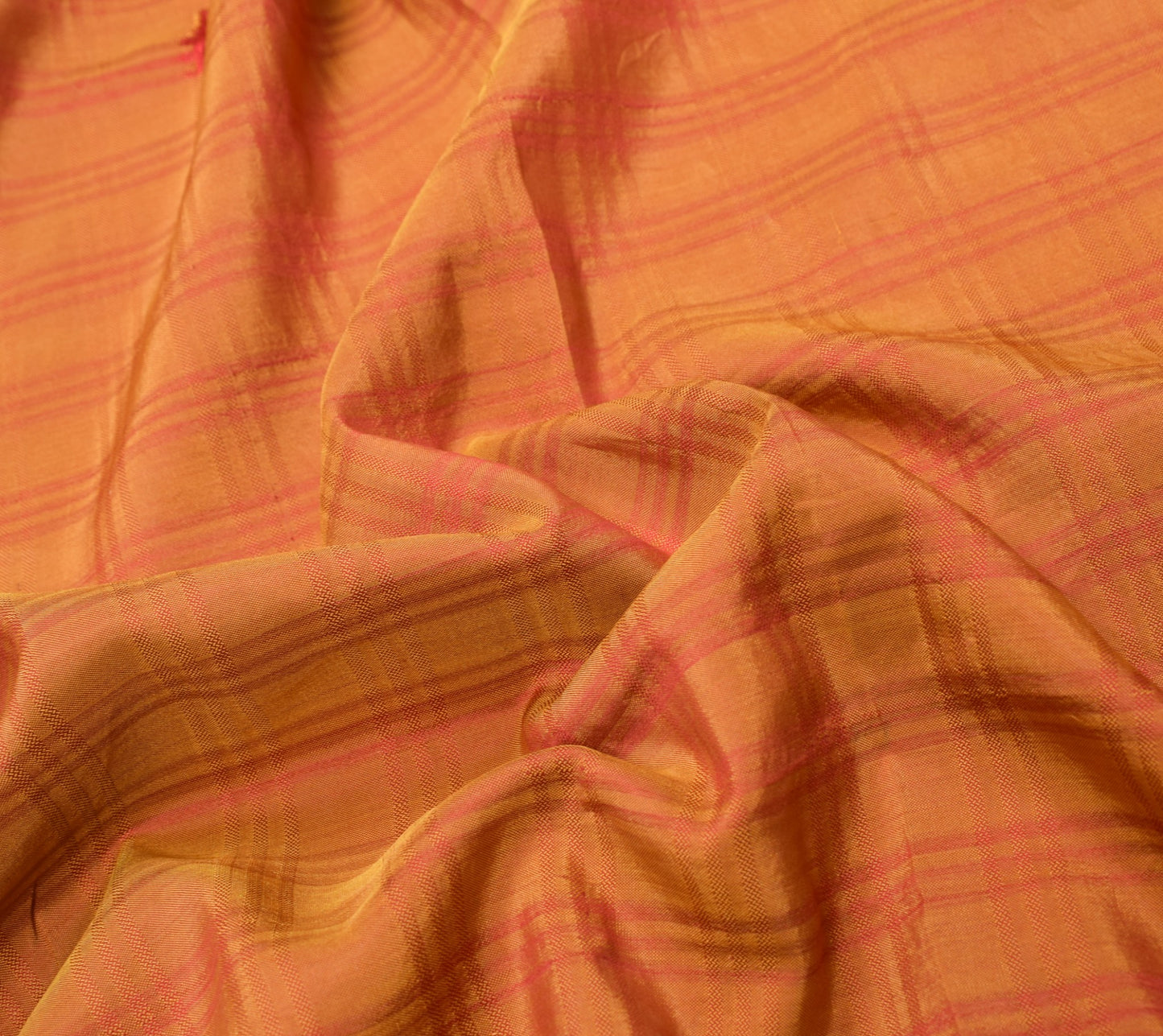 Sushila Vintage Mustard Checks Woven Sari Remnant Scrap Pure Silk Craft Fabric
