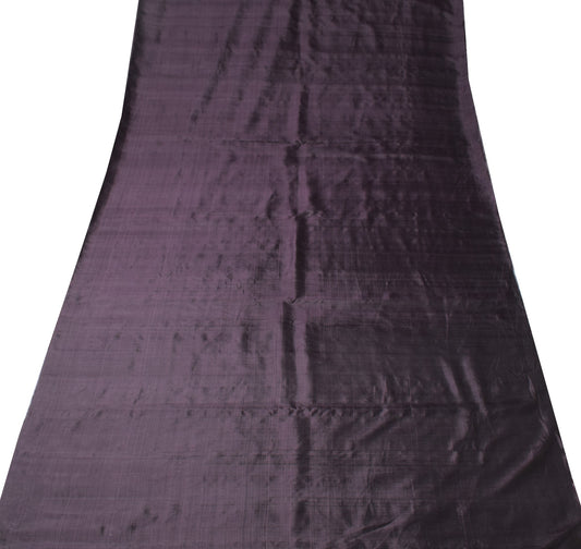Sushila Vintage Dark Purple Sari Remnant Scrap Plain Pure Silk 5Yd Craft Fabric