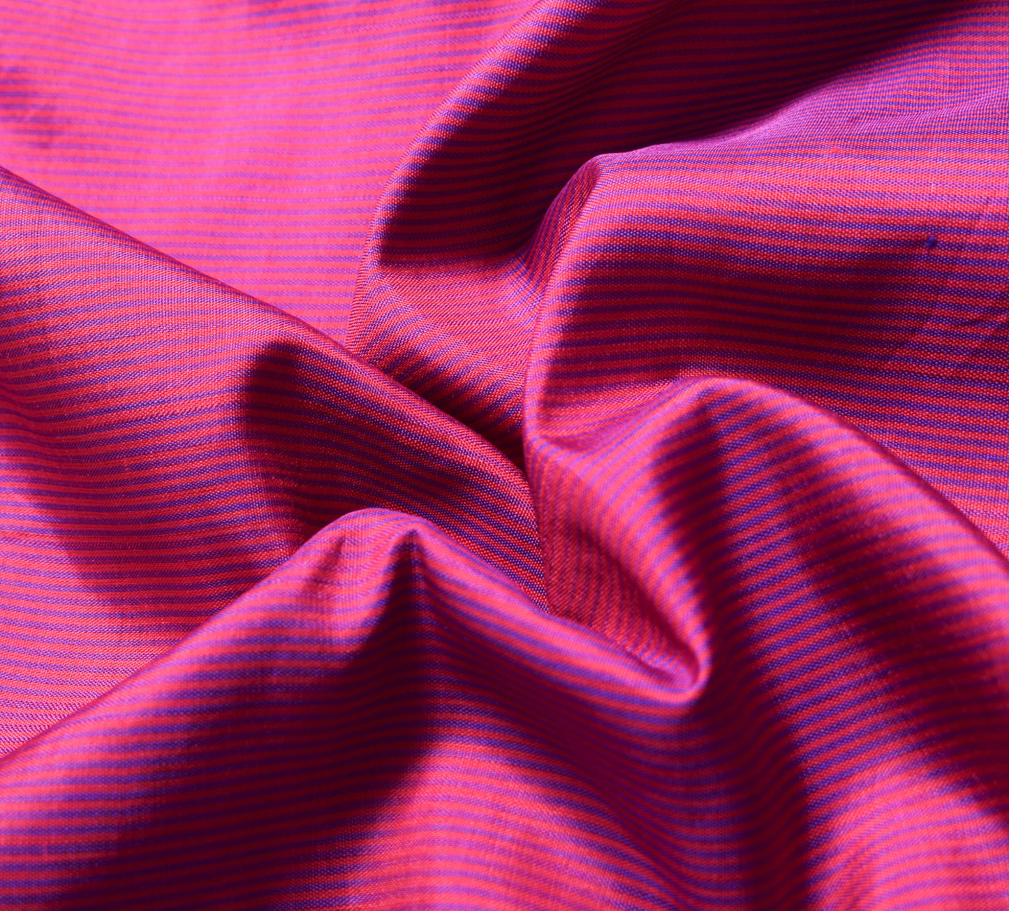 Sushila Vintage Pure Silk Sari Remnant Scrap Magenta Blue Stripes Craft Fabric