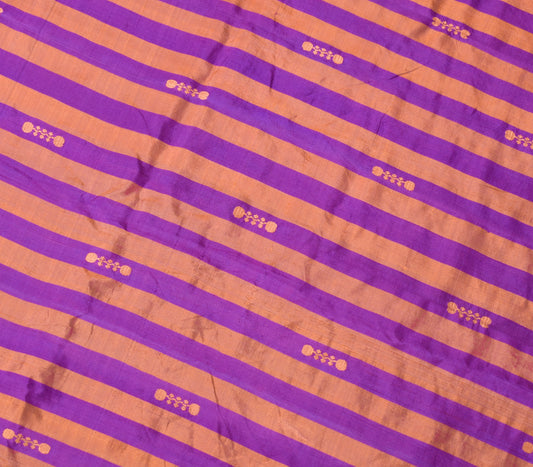 Sushila Vintage Purple Sari Remnant Scrap Stripes Woven Pure Silk Craft Fabric