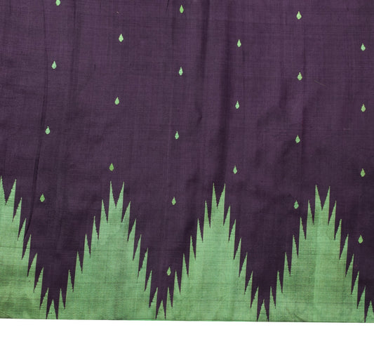 Sushila Vintage Dark Purple Sari Remnant Scrap Pure Silk Hand Woven Craft Fabric