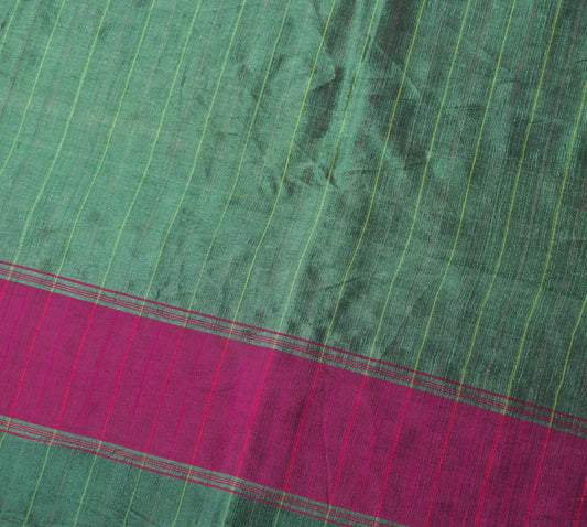 Sushila Vintage Dark Green Sari Remnant Scrap Woven Soft Pure Silk Craft Fabric