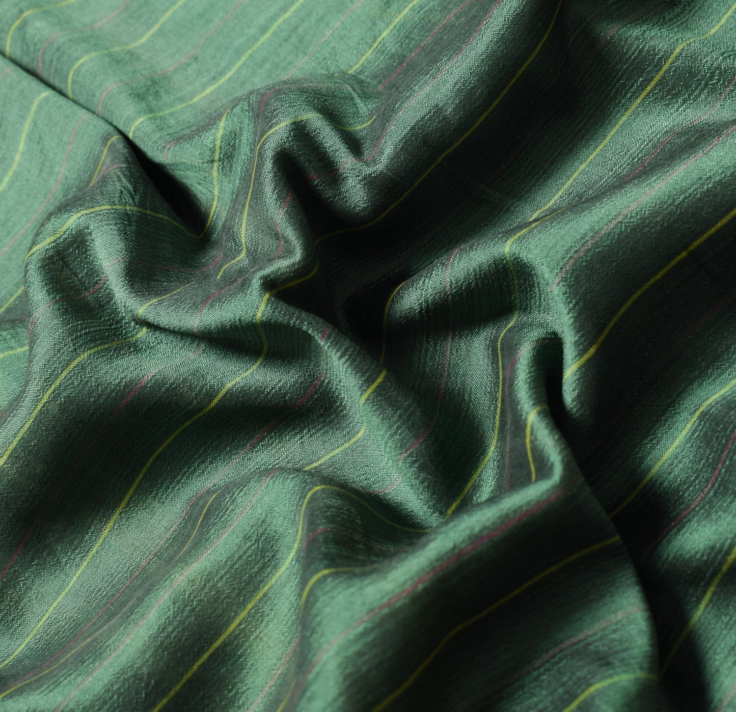Sushila Vintage Dark Green Sari Remnant Scrap Woven Soft Pure Silk Craft Fabric