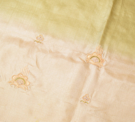 Sushila Vintage Pure Tussar Silk Sari Remnant Scrap Embroidered Craft Fabric