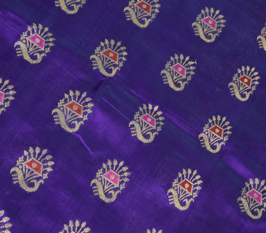 Sushila Vintage Purple Sari Remnant Scrap Banarasi Brocade Satin Craft Fabric