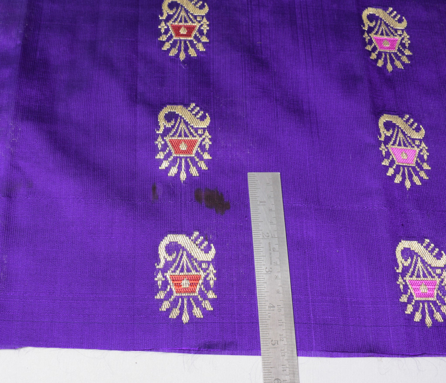 Sushila Vintage Purple Sari Remnant Scrap Banarasi Brocade Satin Craft Fabric