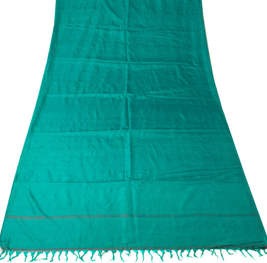 Sushila Vintage Teal Green Sari Remnant Scrap 5 Yard Pure Silk Soft Craft Fabric