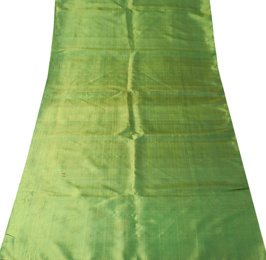 Sushila Vintage Green Sari Remnant Scrap Dual Toned Pure Silk 5Yard Craft Fabric
