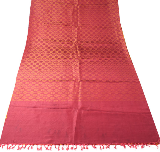Sushila Vintage Maroon Sari Remnant Scrap Woven Pure Silk Geometric Craft Fabric