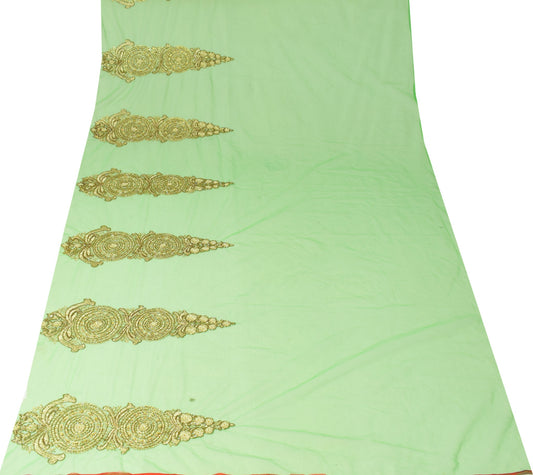 Sushila Vintage Green Net Sari Remnant Scrap Glass Beads Embellish Craft Fabric