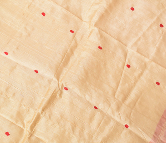 Sushila Vintage Assamese Muga Silk Sari Remnant Scrap Beige Woven Craft Fabric