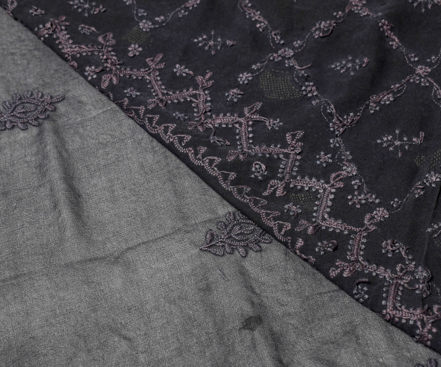 Sushila Vintage Lucknowi Chikankari Sari Remnant Scrap Georgette Craft Fabric