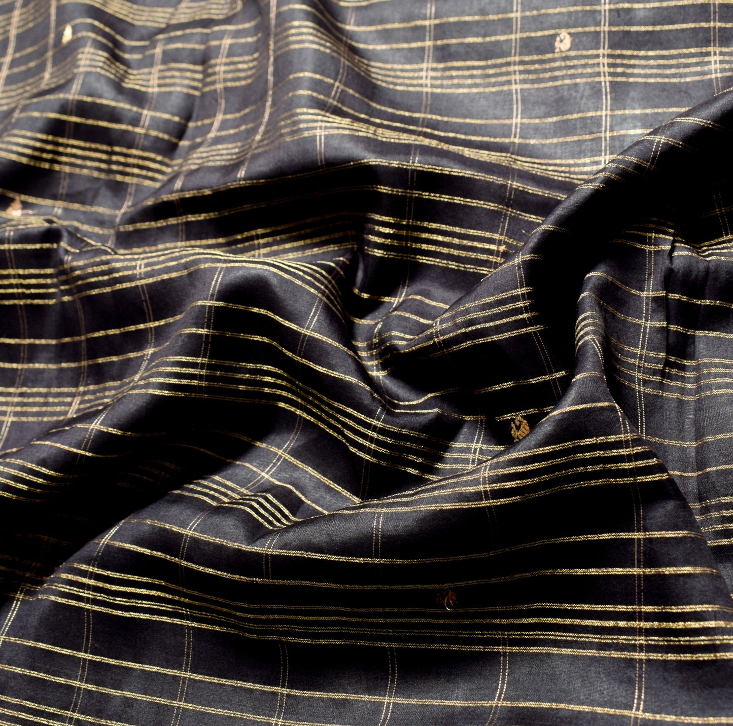 Sushila Vintage Kanjivaram Black Sari Remnant Scrap Pure Silk Woven Craft Fabric