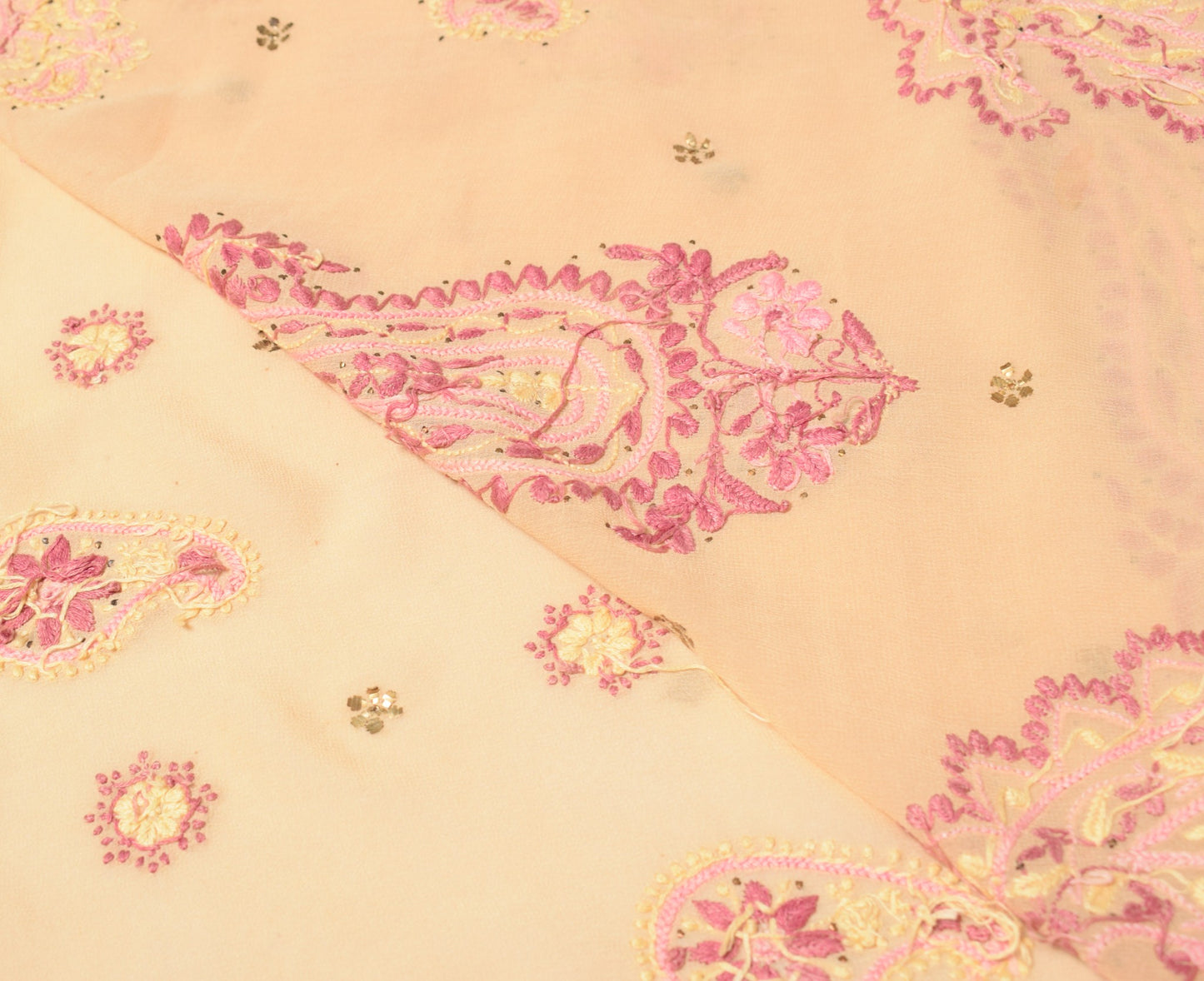 Sushila Vintage Chikankari Sari Remnant Scrap Pure Georgette Cream Craft Fabric