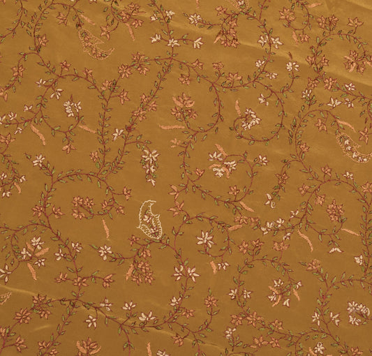 Sushila Vintage Mustard Sari Remnant Scrap Handwork 5YD Pure Crepe Craft Fabric