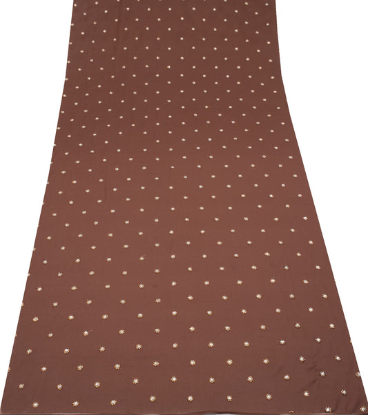 Sushila Vintage Brown Sari Remnant Scrap Hand Beaded Georgette 5YD Craft Fabric