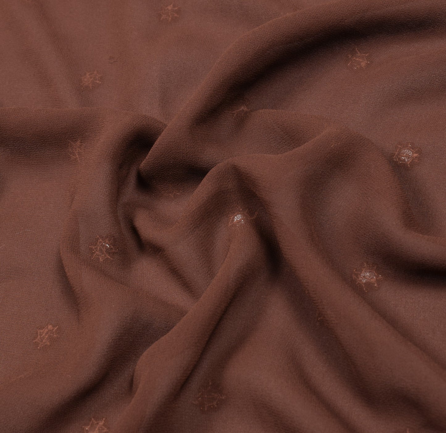 Sushila Vintage Brown Sari Remnant Scrap Hand Beaded Georgette 5YD Craft Fabric