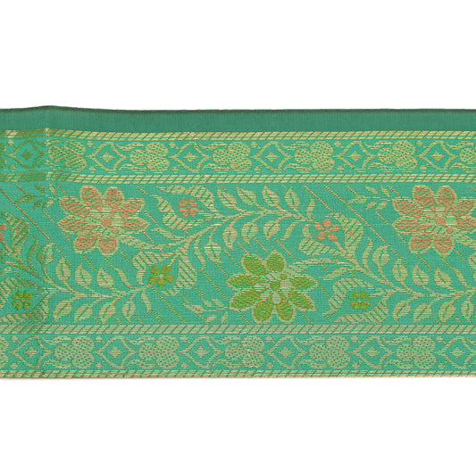 Sushila Vintage 3 Yard Sari Border Craft Trim Sewing Ribbon Lace Edge Aqua Green
