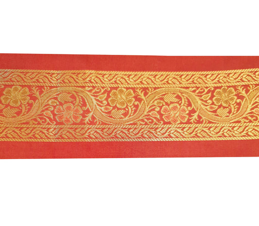 Sushila Vintage Red Zari Brocade Sari Border Floral Swing Trim 3 Yds Ethnic Lace