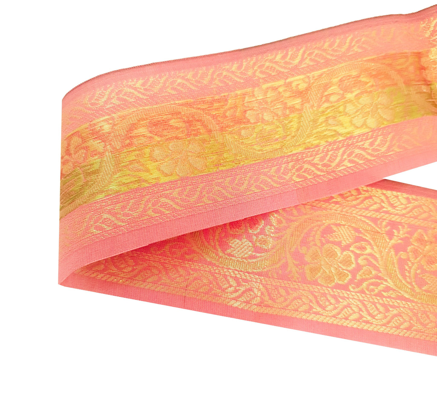 Sushila Vintage Peach Pink Zari Brocade Sari Border Floral Swing Trim 3 Yds Lace