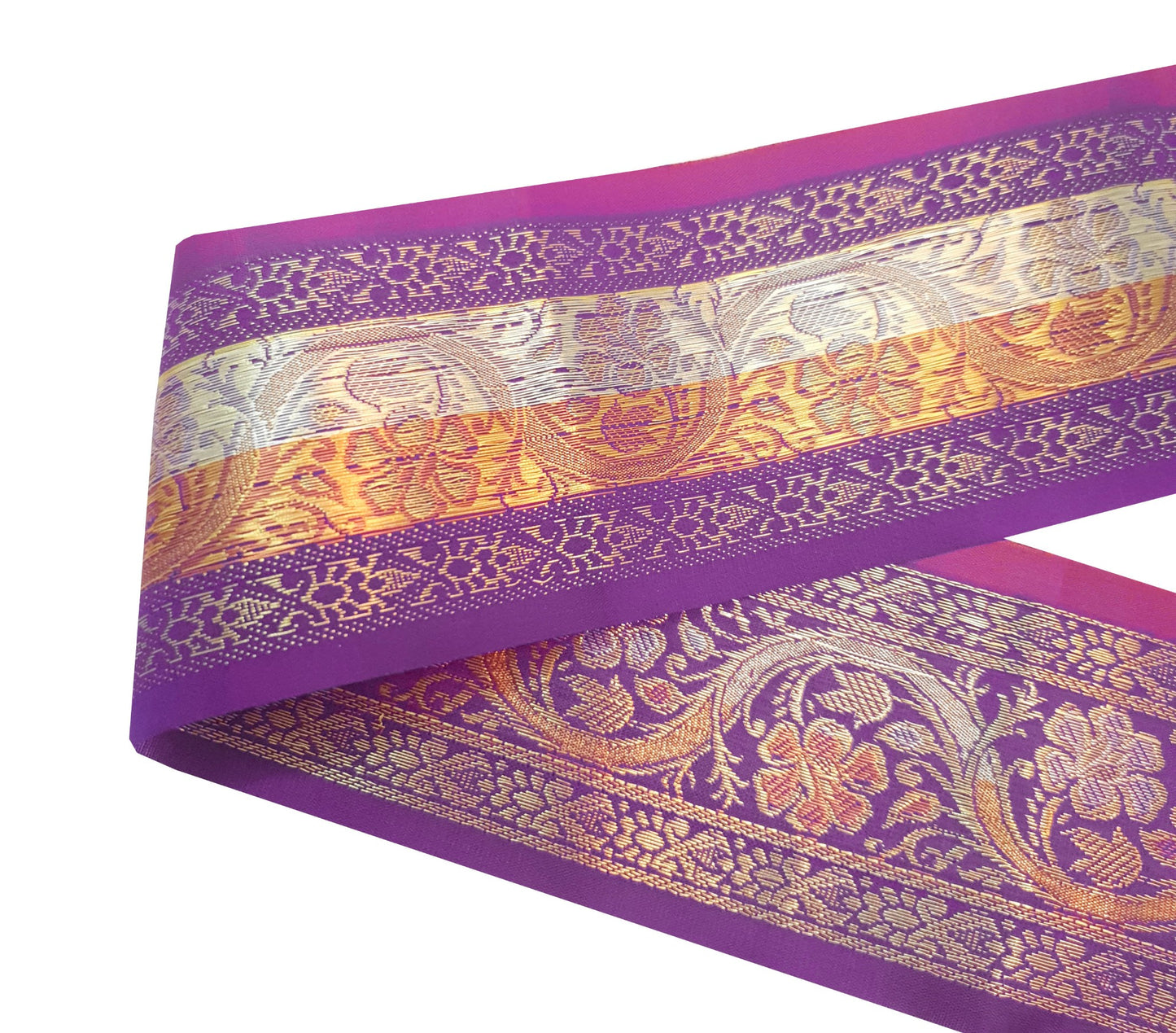 Sushila Vintage Purple Zari Brocade Sari Border Floral Swing Trim 3 Yard Lace