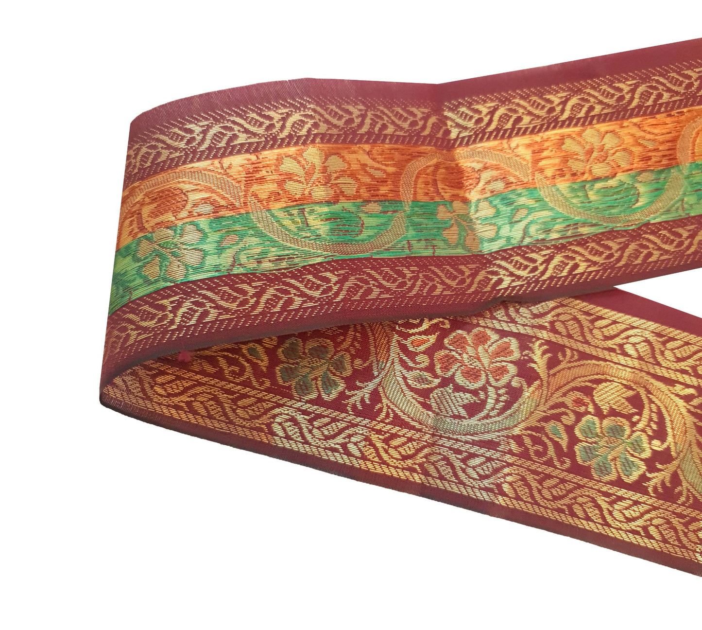 Sushila Vintage Brocade Sari Border Floral Swing Trim 3 Yard Royal Garnet Lace