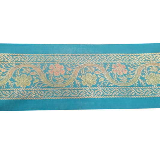 Sushila Vintage Brocade Sari Border Floral Teal Blue Swing Trim 3 Yds Decor Lace
