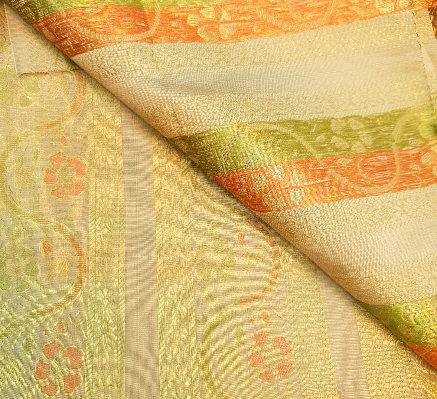 Sushila Vintage Light Brown Sari Border Floral Zari Brocade Swing Trim 3 Yd Lace