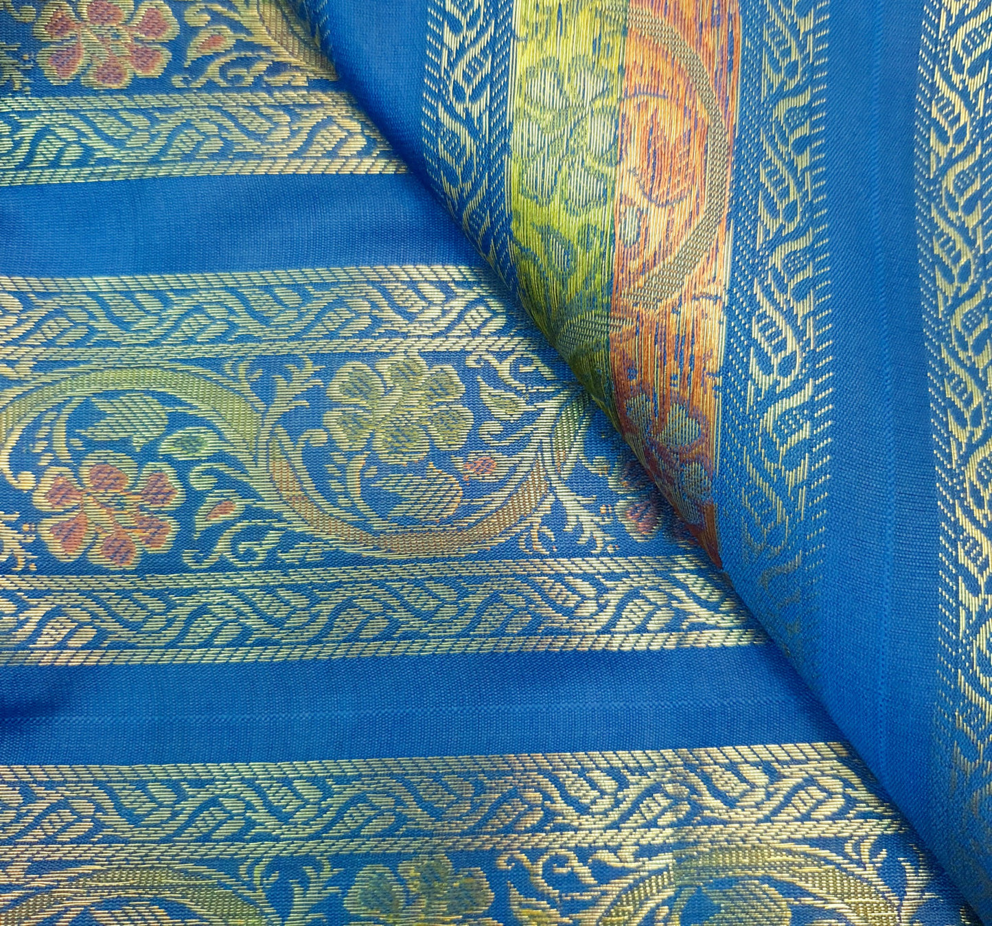 Sushila Vintage Sari Border Floral Zari Brocade Swing Trim 3 Yds Ethic Blue Lace