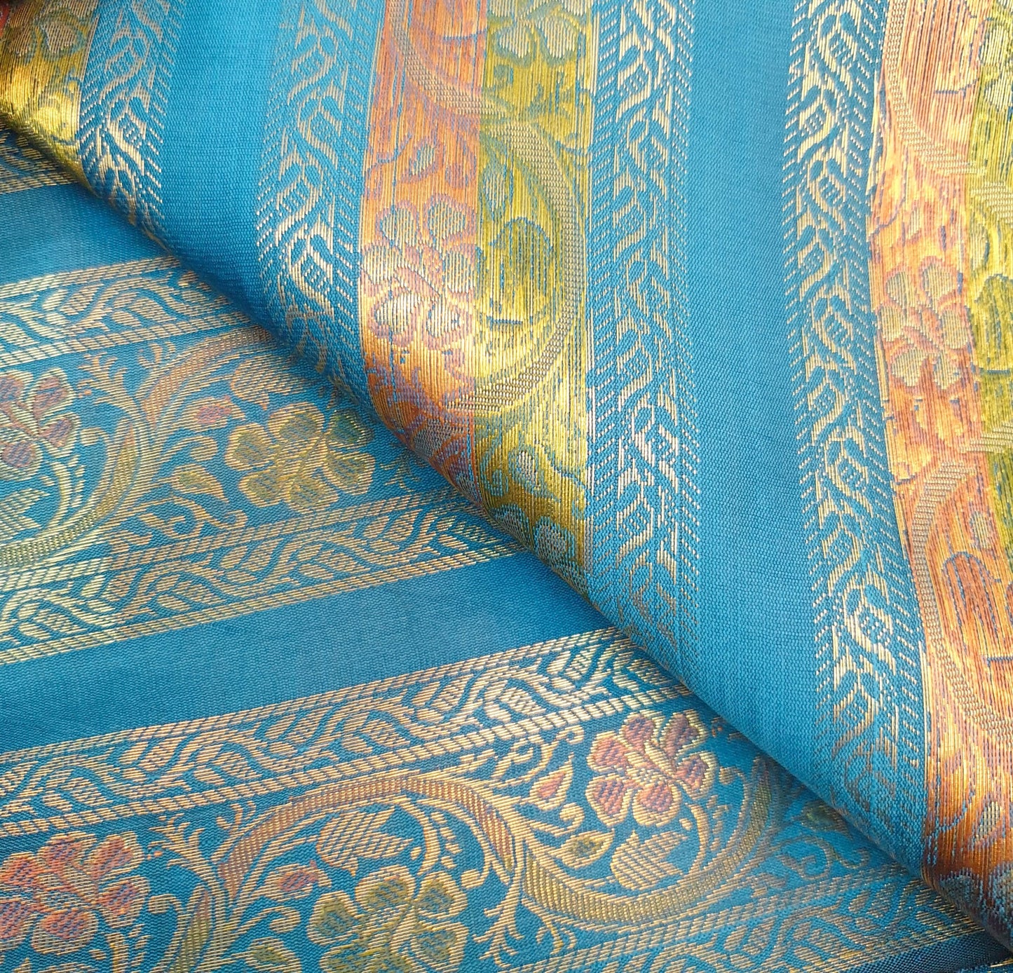 Sushila Vintage Sari Border Floral Turquoise Blue Brocade Swing Trim 3 Yard Lace