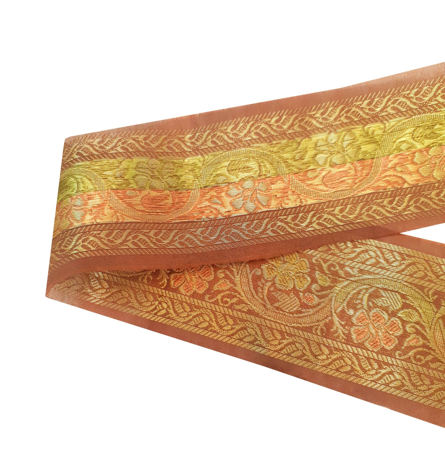 Sushila Vintage Sari Border Floral Brown Zari Brocade Swing Trim 3 Yard Lace