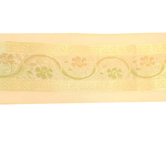 Sushila Vintage Sari Border Cream Floral Zari Brocade Swing Trim 3 Yard Lace