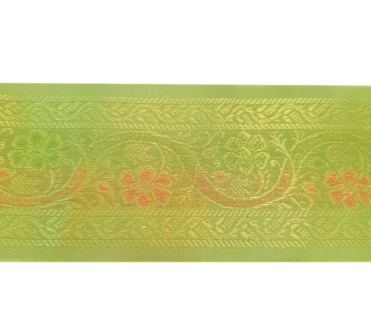 Sushila Vintage Green Sari Border Floral Brocade Ethnic Swing Trim 3 Yard Lace
