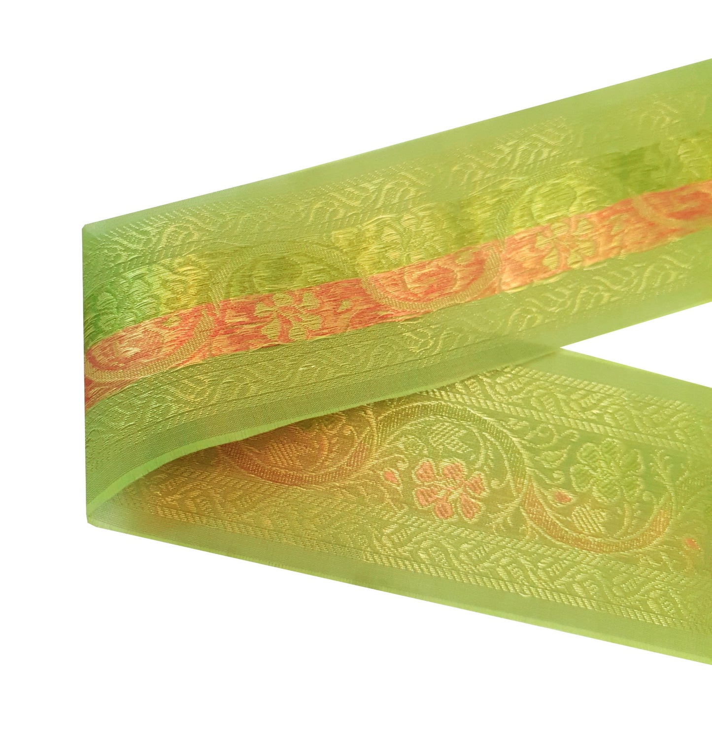 Sushila Vintage Green Sari Border Floral Brocade Ethnic Swing Trim 3 Yard Lace