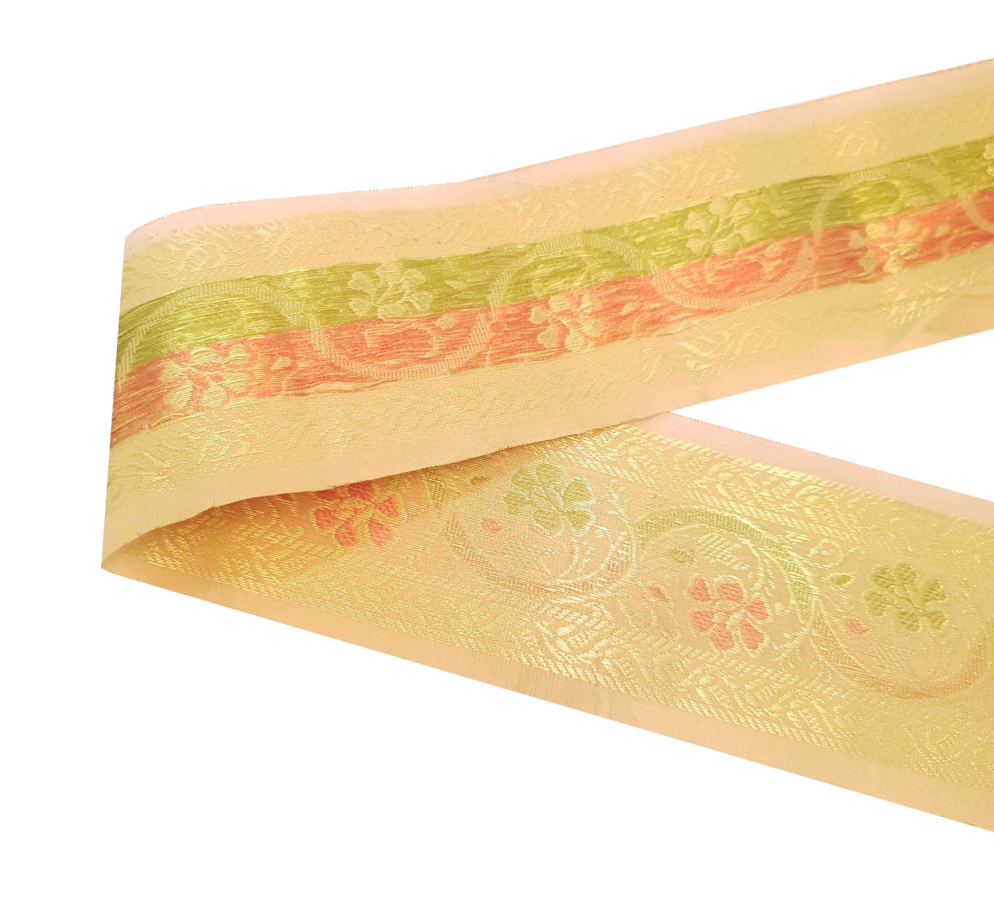 Sushila Vintage Sari Border Floral Brocade Ethnic Swing Trim 3 Yard Beige Lace