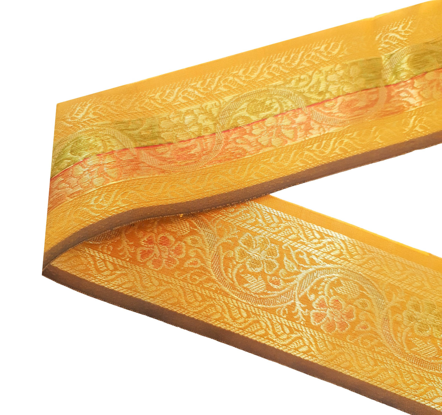 Sushila Vintage Sari Border Mustard Floral Brocade Ethnic Swing Trim 3 Yard Lace