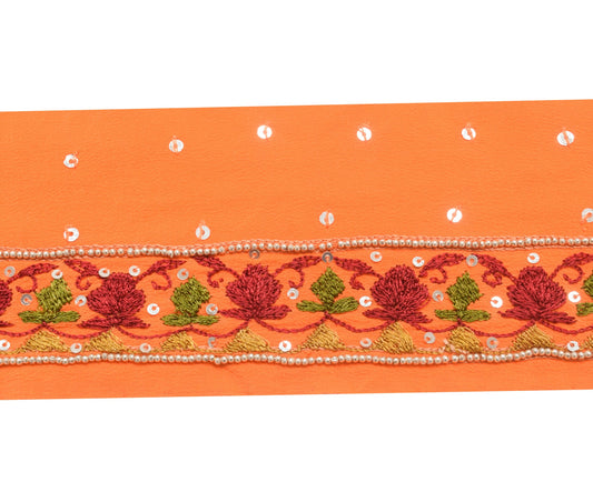 Sushila Vintage Orange Floral Embroidered Saree Border Craft Sewing Trim Lace