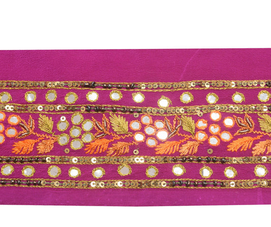 Sushila Vintage Magenta Saree Border Indian Craft Sewing Trim Embroidered Lace