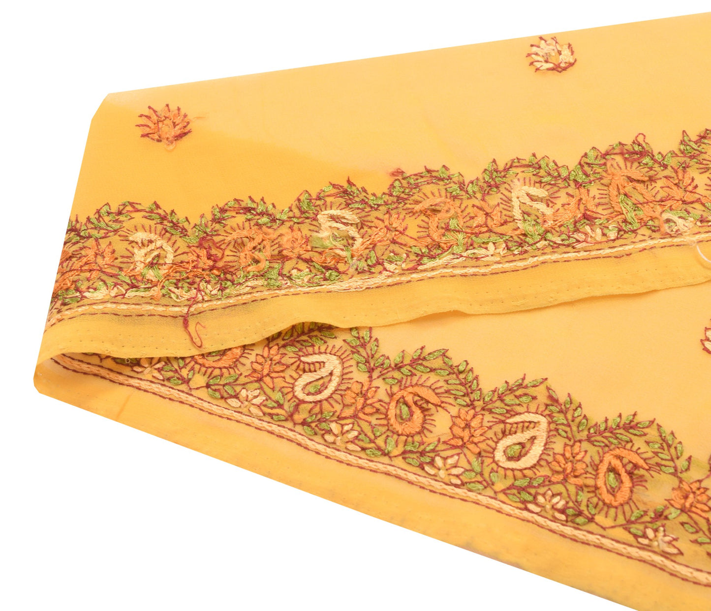 Sushila Vintage Yellow Saree Border Hand Embroidered Craft Sewing Trim Lace