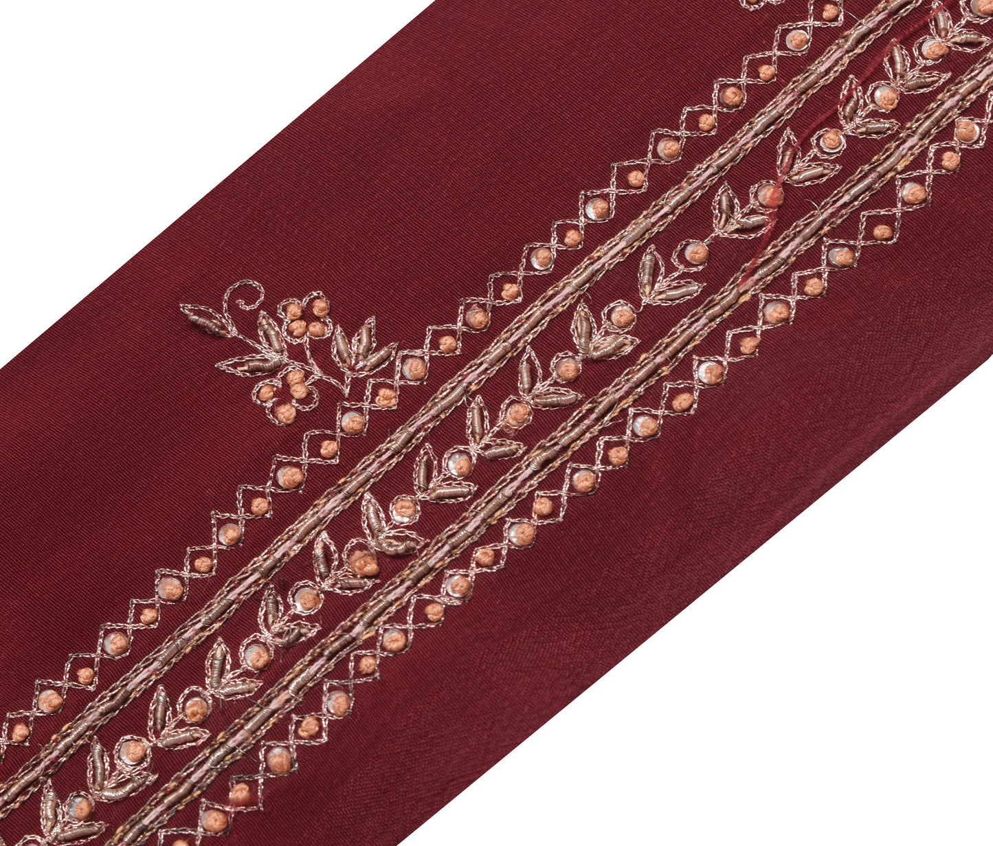 Sushila Vintage Maroon Saree Border Indian Craft Sewing Trim Zari Work Ribbon