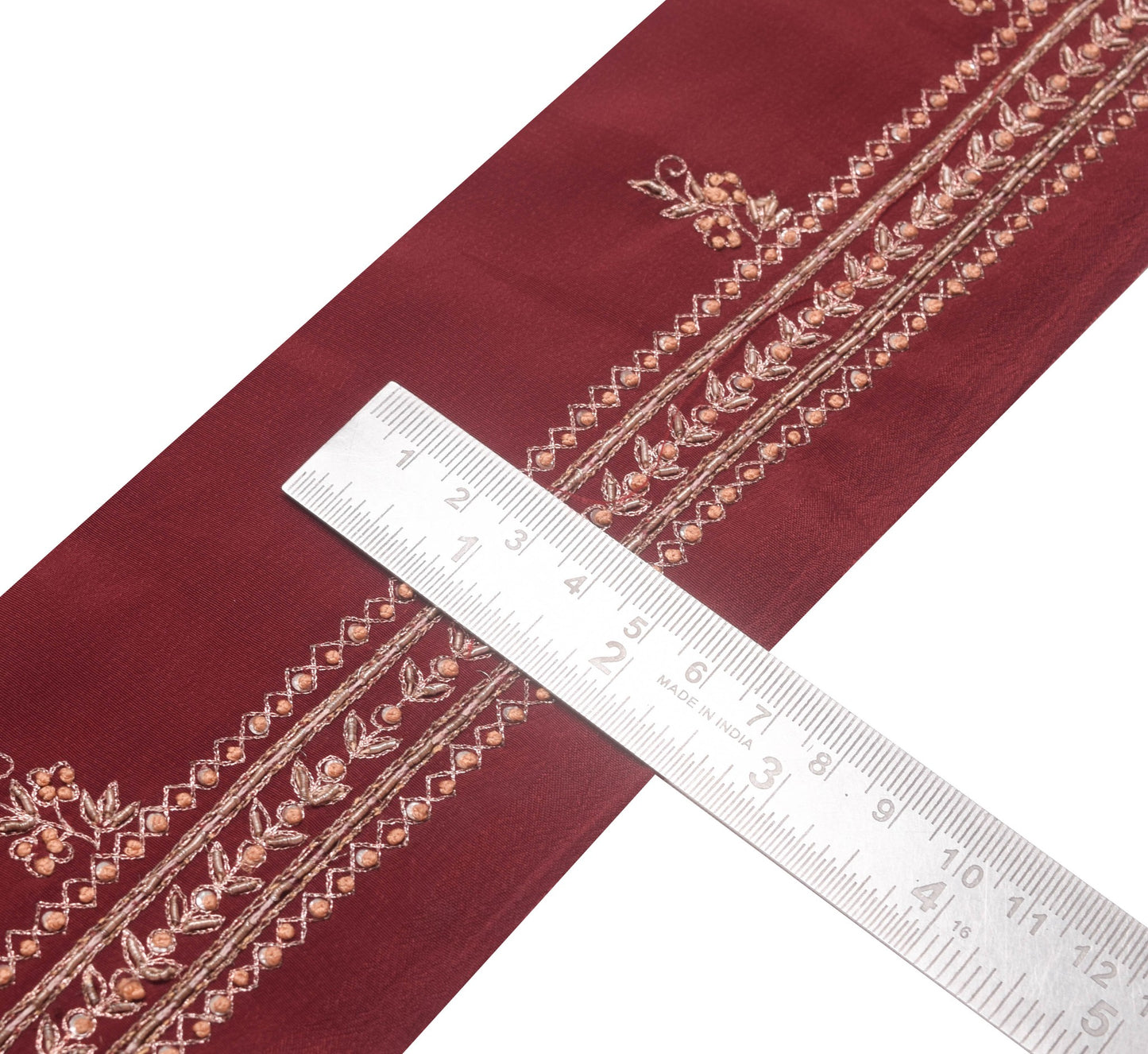 Sushila Vintage Maroon Saree Border Indian Craft Sewing Trim Zari Work Ribbon