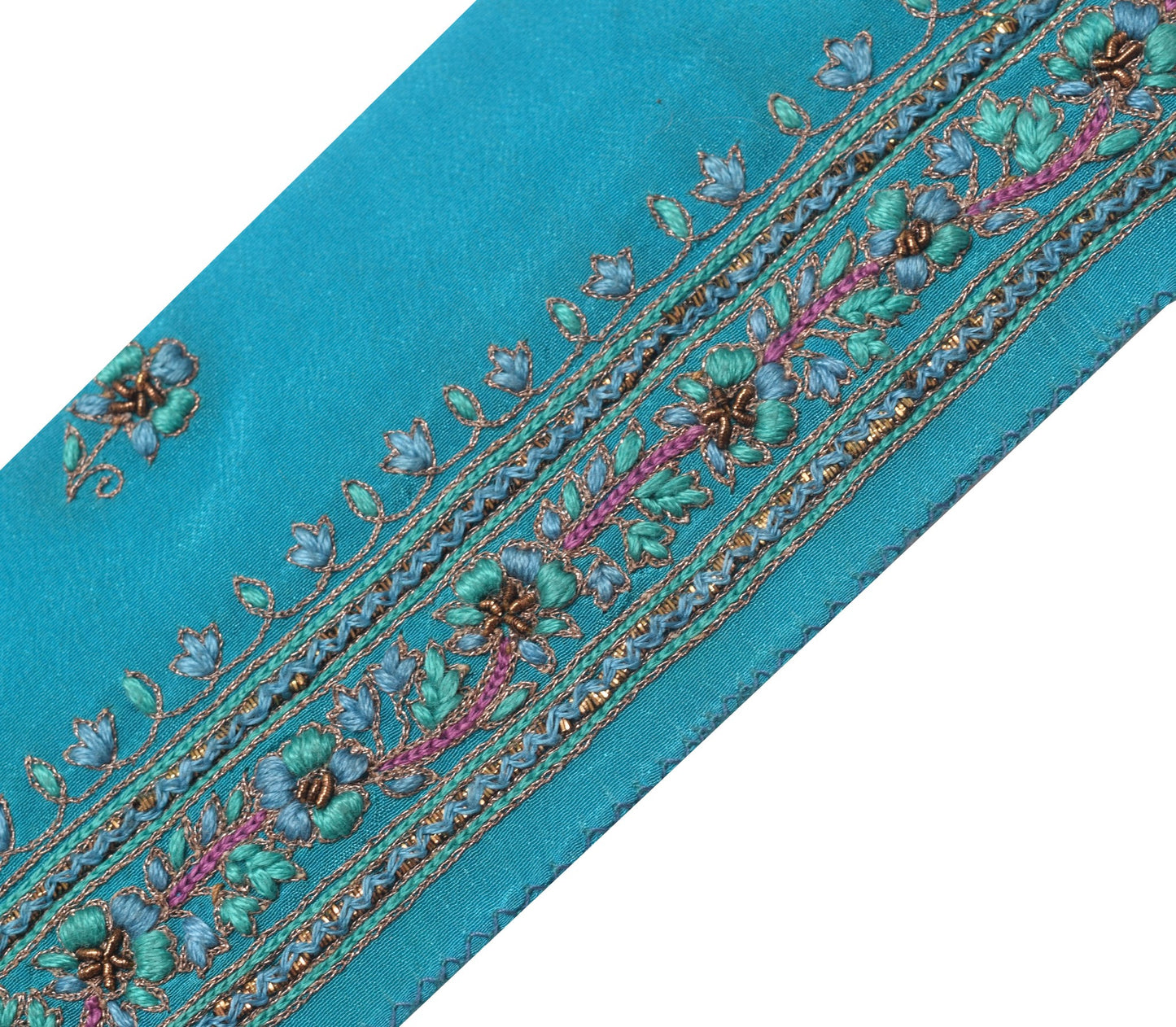 Sushila Vintage Turquoise Saree Border Craft Sewing Trim Embroidered Lace Ribbon