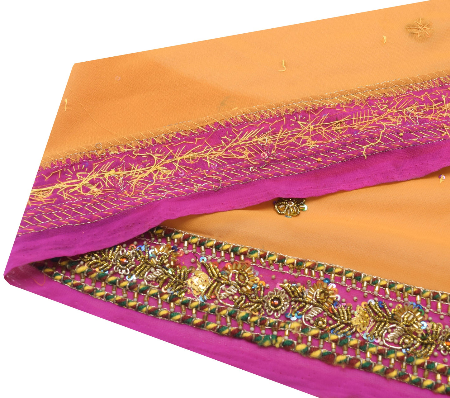 Sushila Vintage Magenta Georgette Saree Indian Craft Sewing Trim Floral Lace
